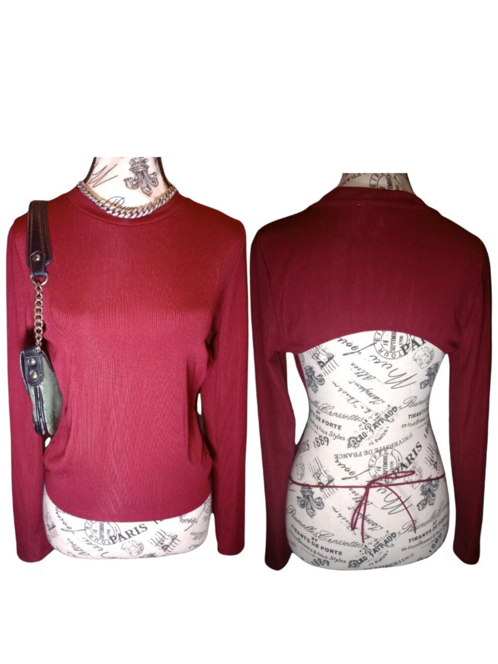 Love J Maroon Ribbed Open Back Bolero Wrap Top - XL
